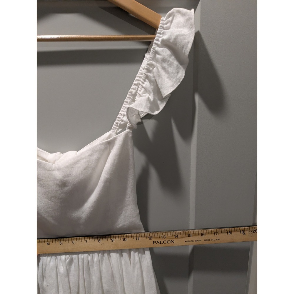 Reformation White Linen‎ Blend Ruffle Strap Bow Front Midi Dress Size 4 - Picture 11 of 12